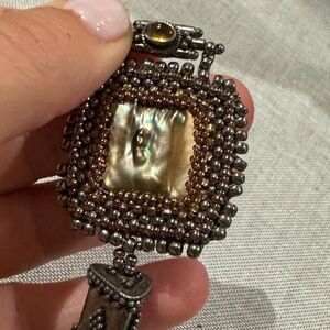 Very unique citrine and abalone beaded handmade pin brooch